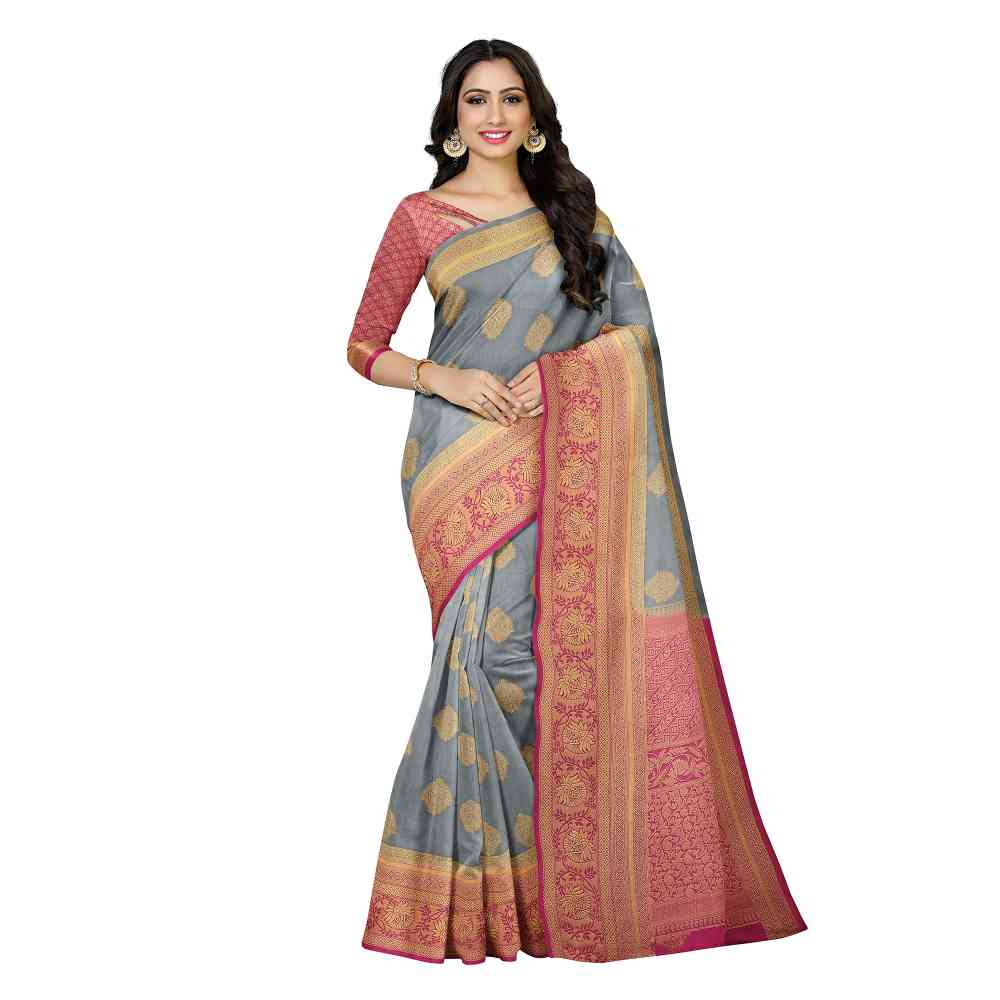 Mimosa Grey Floral Embellished Saree With Unstitched Blouse