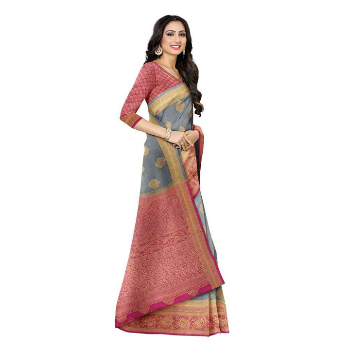 Mimosa Grey Floral Embellished Saree With Unstitched Blouse