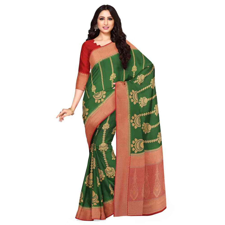 Mimosa Green Floral Embellished Saree With Unstitched Blouse