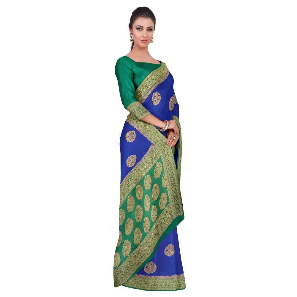 Mimosa Blue Floral Embellished Saree With Unstitched Blouse