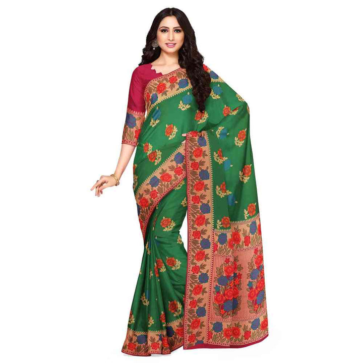 Mimosa Green Floral Embellished Saree With Unstitched Blouse