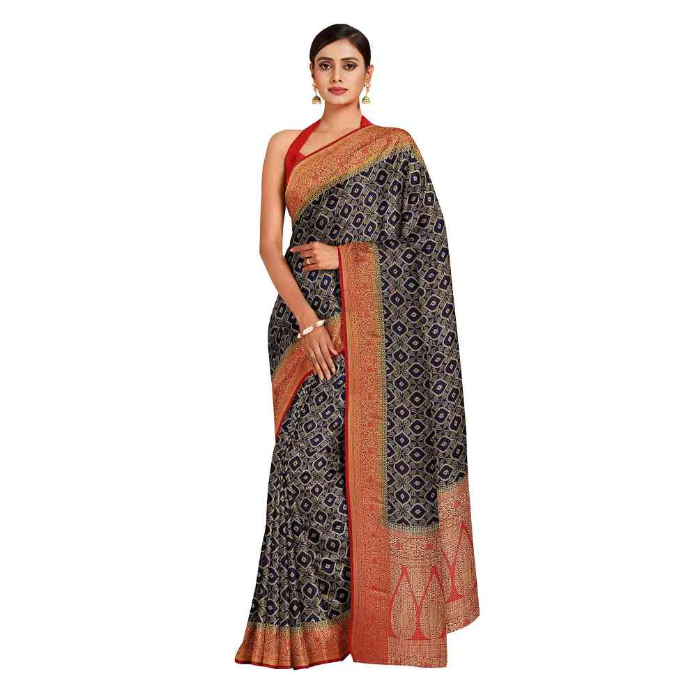 Mimosa Navy Blue Floral Embellished Saree With Unstitched Blouse