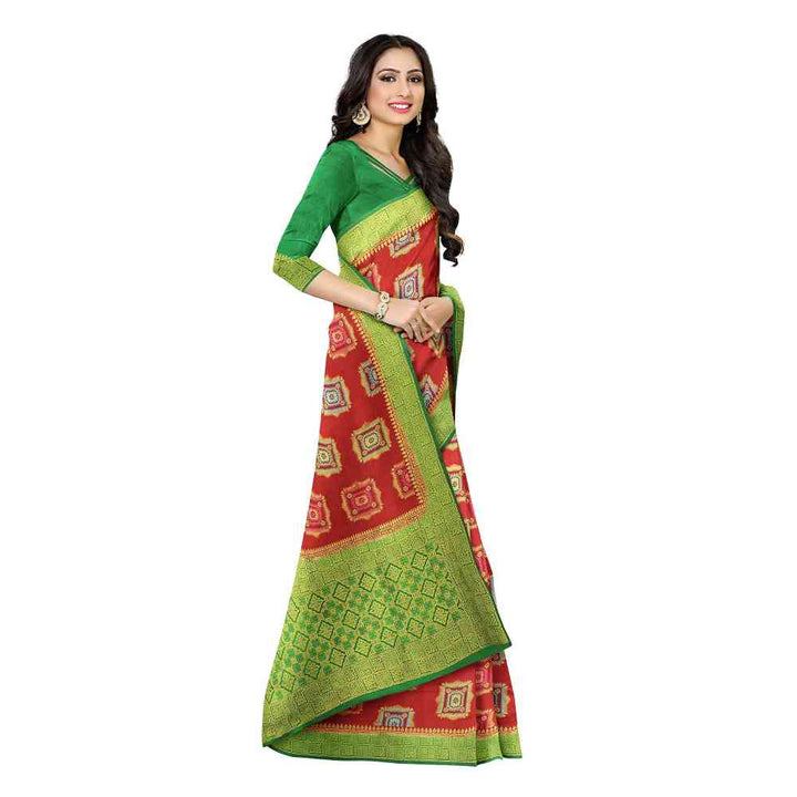 Mimosa Red Floral Embellished Saree With Unstitched Blouse