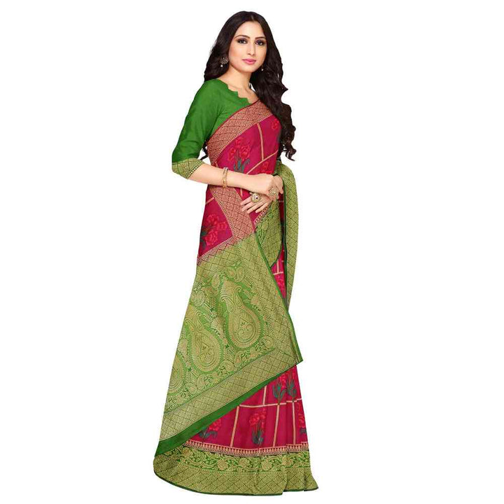 Mimosa Green Floral Embellished Saree With Unstitched Blouse