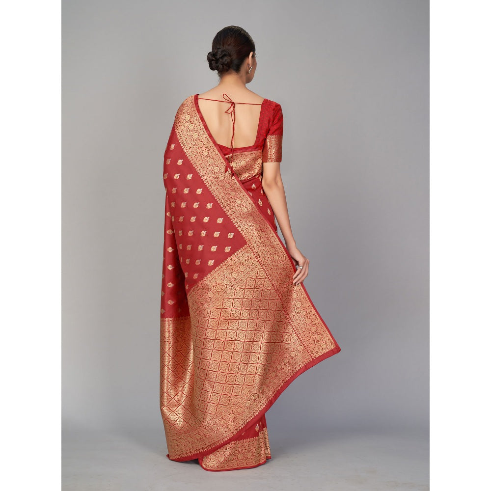 Monjolika Fashion Maroon Color Banarasi Silk Woven Designer Saree With Unstiched Blouse