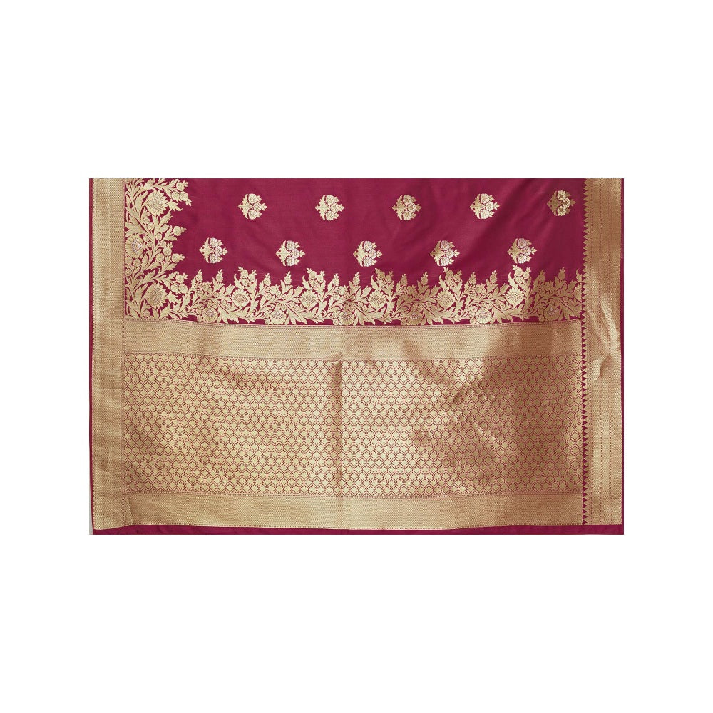 Monjolika Fashion Wine Color Banarasi Silk Woven Designer Saree With Unstiched Blouse