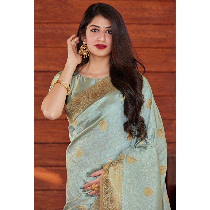 Monjolika Fashion Weaving Pastel Green Silk Designer Traditional Saree With Unstitched Blouse