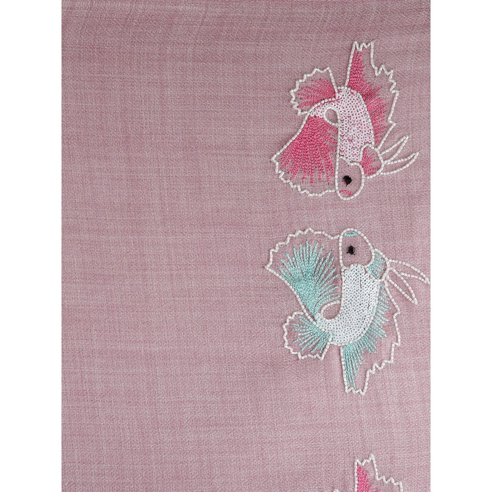 Modarta By Kamakshi Pink Embroidered Woollen Stole