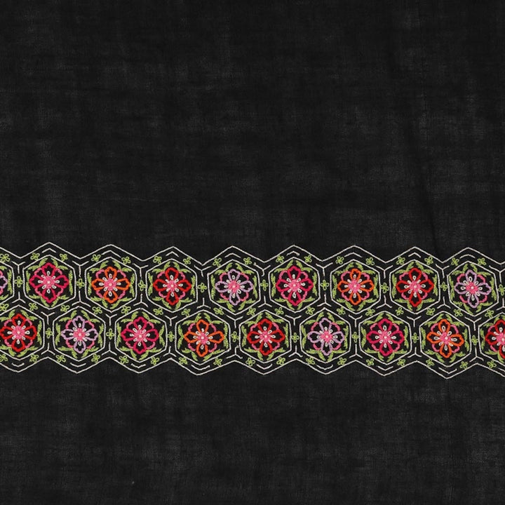 Modarta By Kamakshi Black Shawl Pure Pashmina Shawl Hand Embroidered With Intricate Floral Artwork