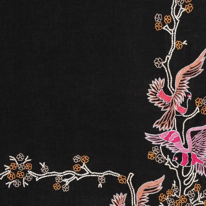 Modarta By Kamakshi Black Pure Pashmina Stole With Beautiful Birds Hand Embroidery