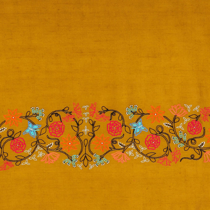Modarta By Kamakshi Yellow Shawl Pure Pashmina Shawl Hand Embroidered With Floral Pearl Pattern