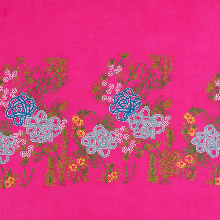 Modarta By Kamakshi Fuschia Pink Shawl Pure Pashmina With Hand Embroidered Lotus Garden Pattern