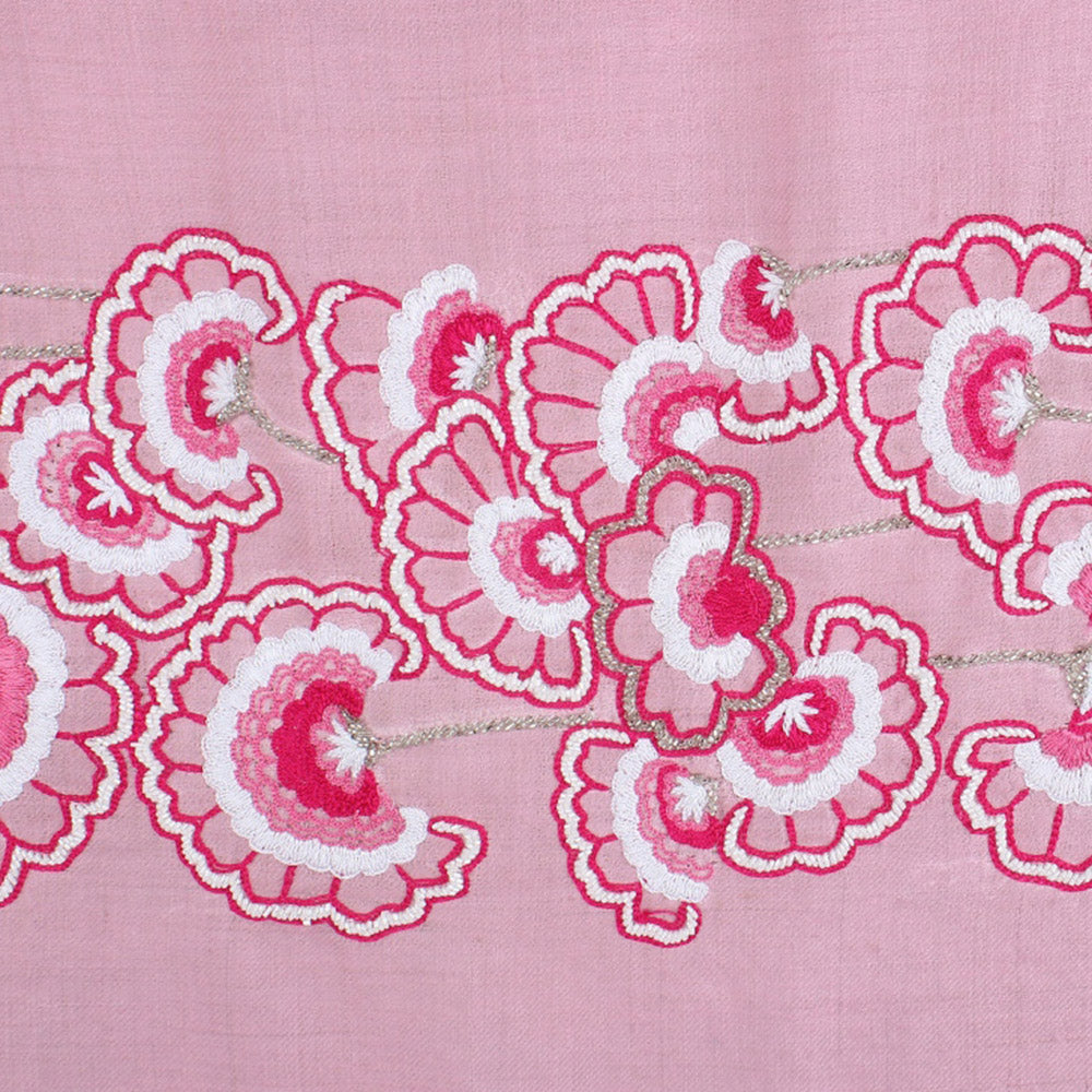 Modarta By Kamakshi Baby Pink Pure Pashmina Hand Embroidery Floral Artwork Pattern Kashmiri Shawls