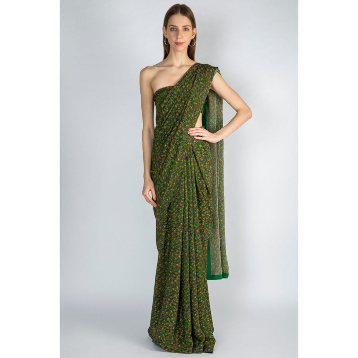 Masaba Emerald Floral Rush Sari & Unstitched Blouse