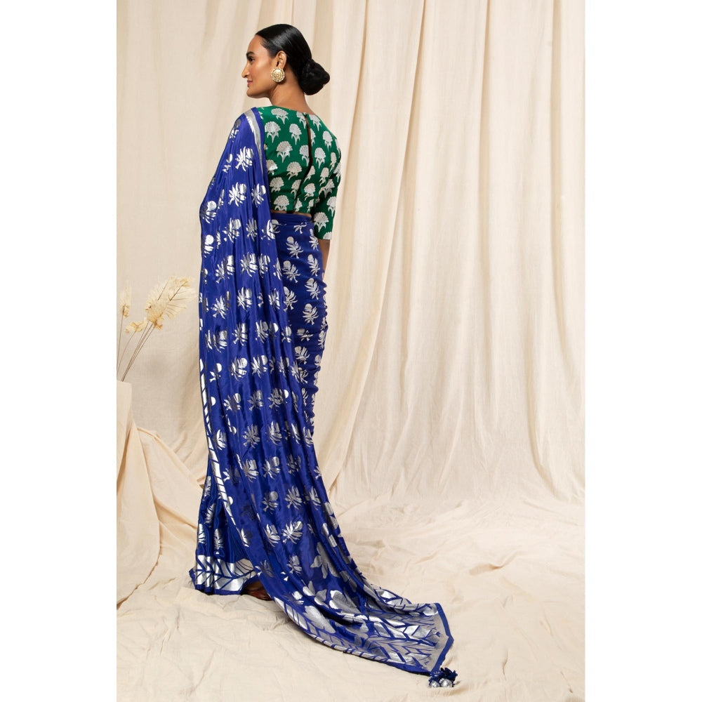 Masaba Blue Rising Sun Saree with Unstitched Blouse
