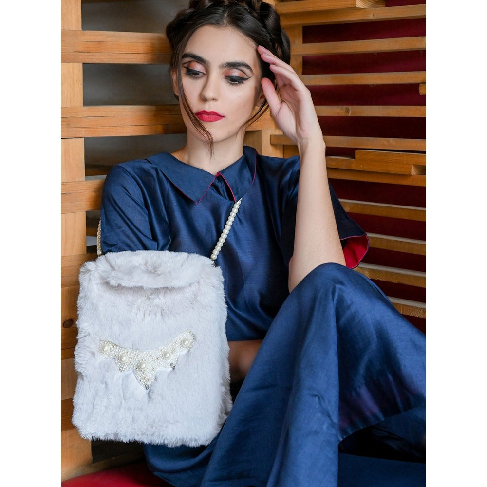 Odette White Embellished Handbag