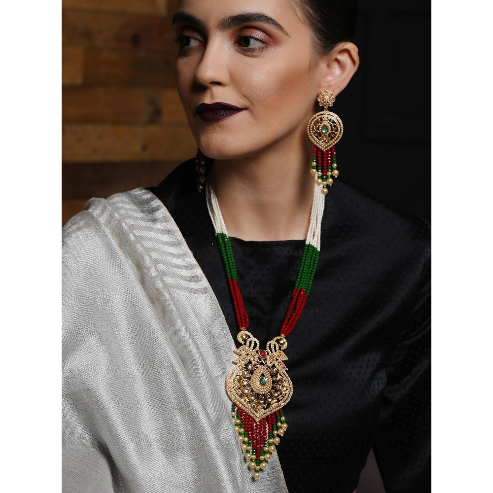 Odette Red, White, Green Multi-Layered Jewellery Set (Set of 2)