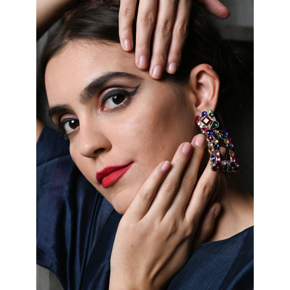 Odette Multicolour Square Rhinestone Earring