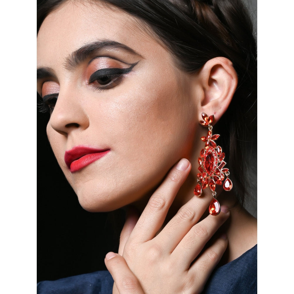 Odette Red And Golden Rhinestone Earring