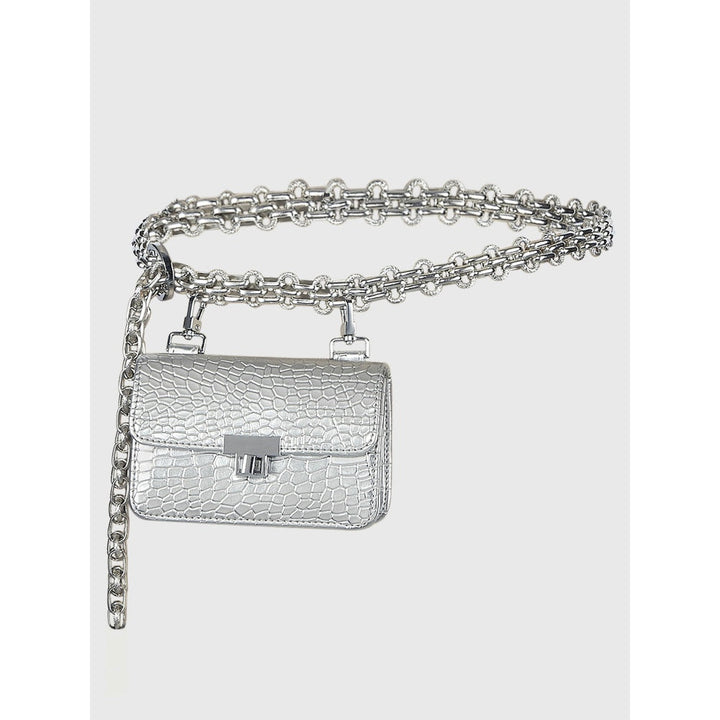 Papa Don't Preach by Shubhika Silver Chain Link Belt Bag