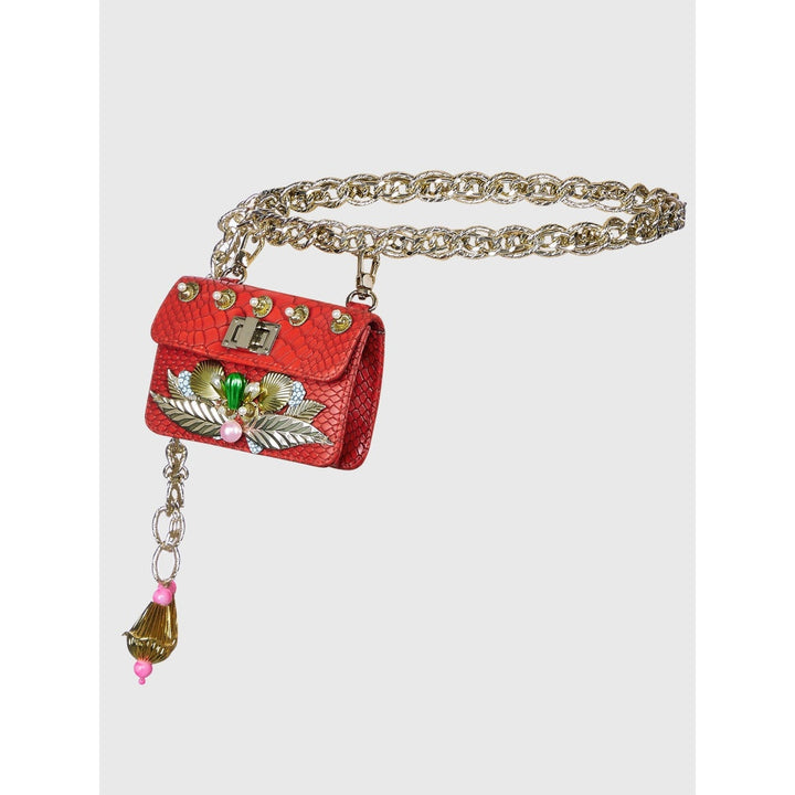 Papa Don't Preach by Shubhika Red Chain-Link Embellished Belt Bag