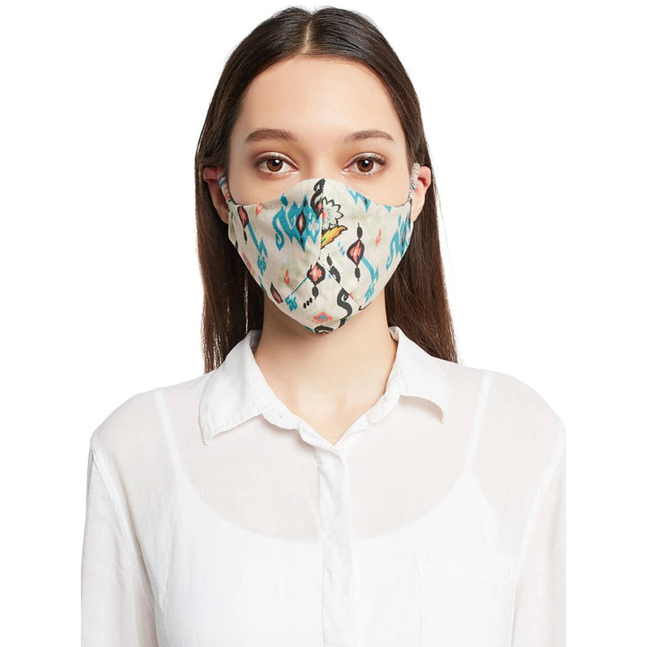 Payal Singhal Blue Ikat Love Print Reversible 3 Ply Mask With Pouch