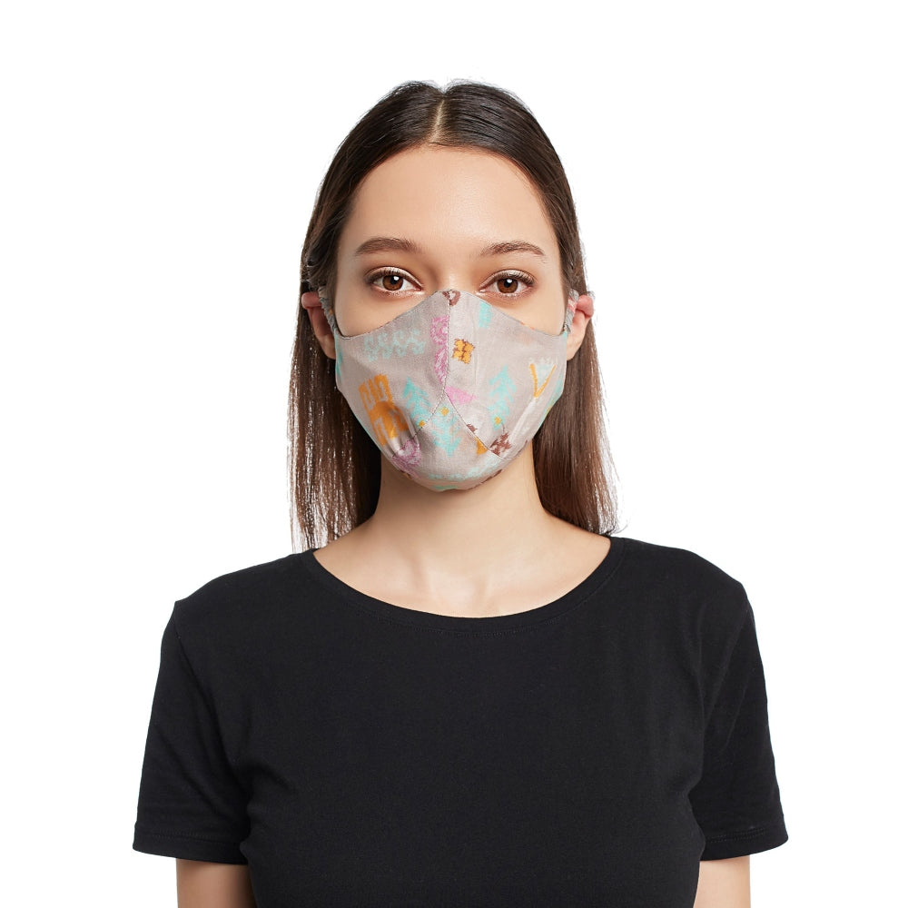 Payal Singhal Lavender Bandhani Kilim Print Reversible 3 Ply Face Mask With Pouch