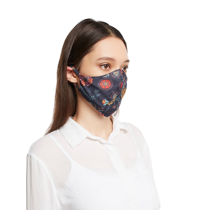 Payal Singhal Navy Blue Tulip Garden And Spring Print Reversible 3 Ply Mask With Pouch