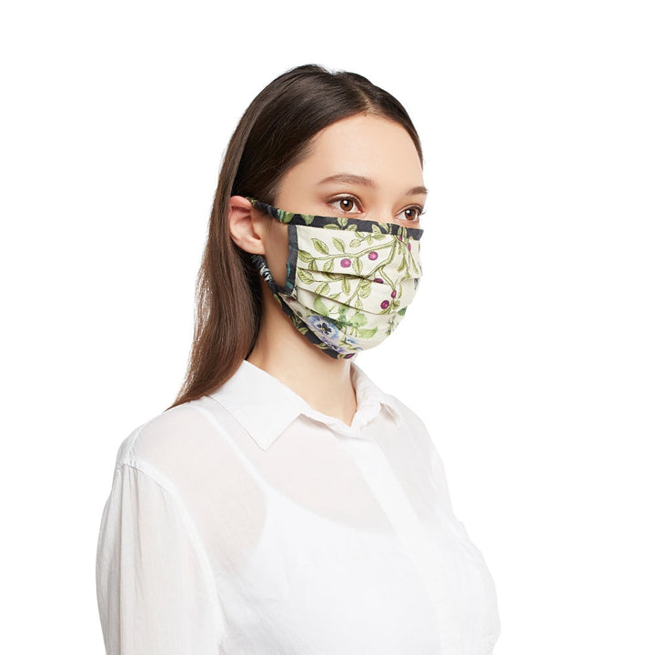 Payal Singhal Off White Titli Print Pleated 3 Ply Mask With Pouch