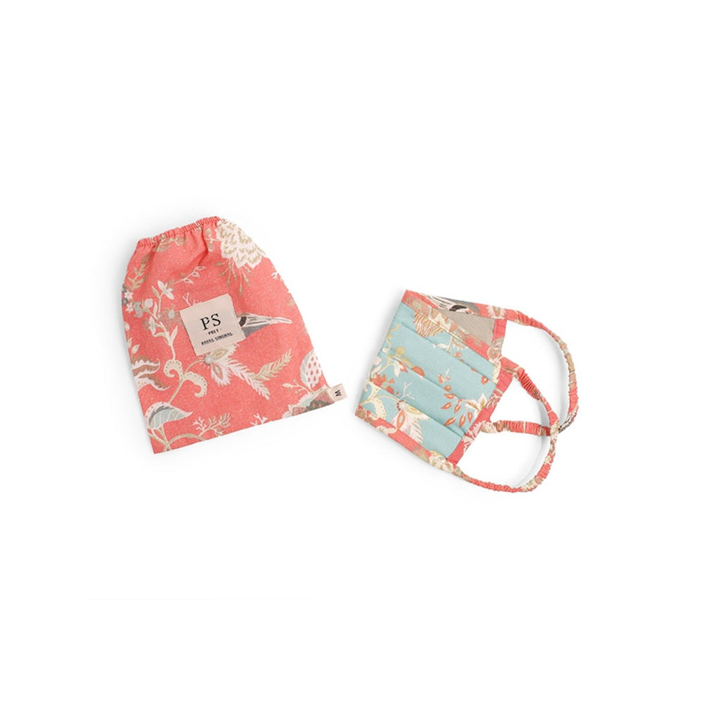 Ps Pret By Payal Singhal Blue Chidiya Print Pleated 3 Ply Masks With Pouches (Set Of 2)