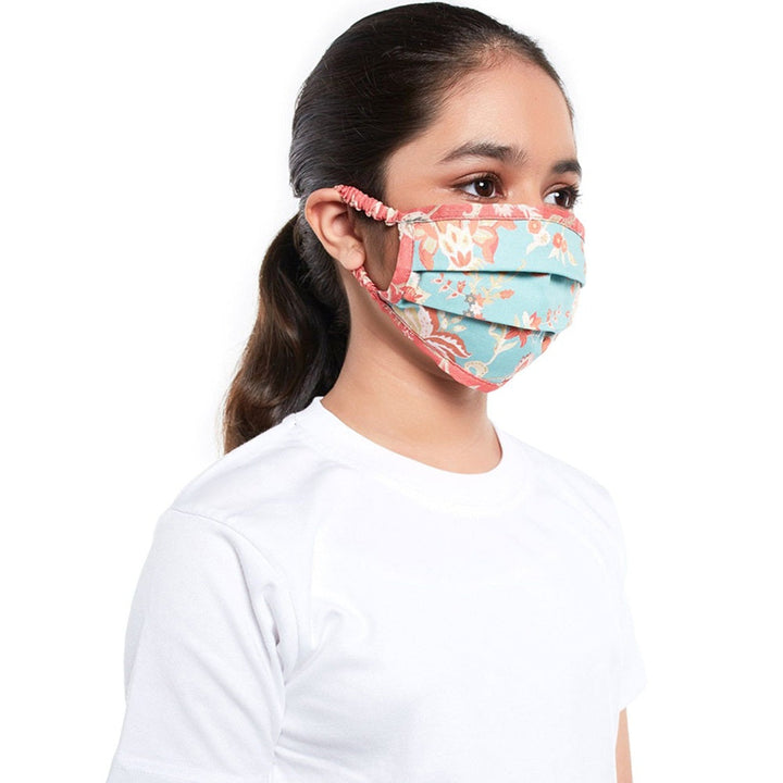 Ps Pret By Payal Singhal Blue Chidiya Print Pleated 3 Ply Mask With Pouch