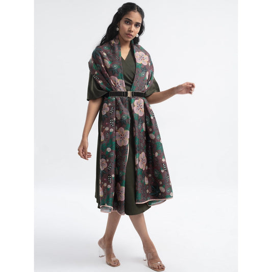 PS Accessories by Payal Singhal Payal Singhal Brown Abutilon Scarf With Blush Piping