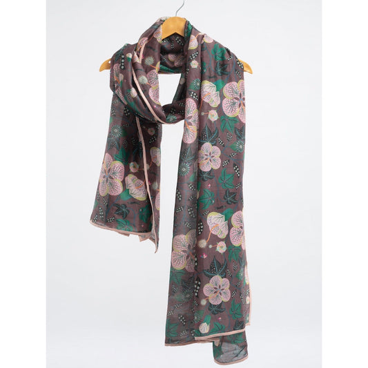 PS Accessories by Payal Singhal Payal Singhal Brown Abutilon Scarf With Blush Piping