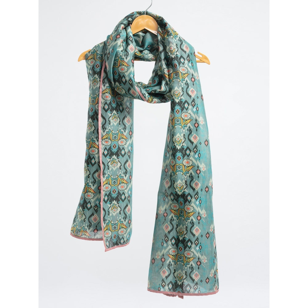 Payal Singhal Blue Ikat Love Scarf With Pink Piping
