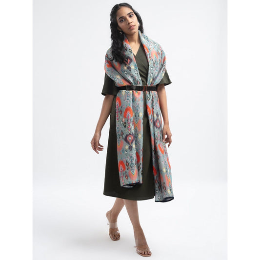 PS Accessories by Payal Singhal Payal Singhal Blue Ikat Love Scarf With Navy Piping