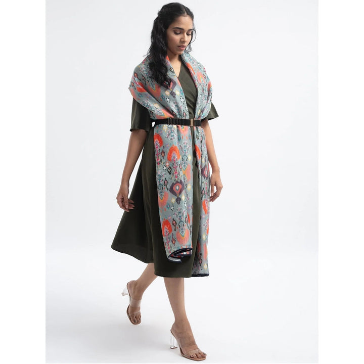 Payal Singhal Blue Ikat Love Scarf With Navy Piping
