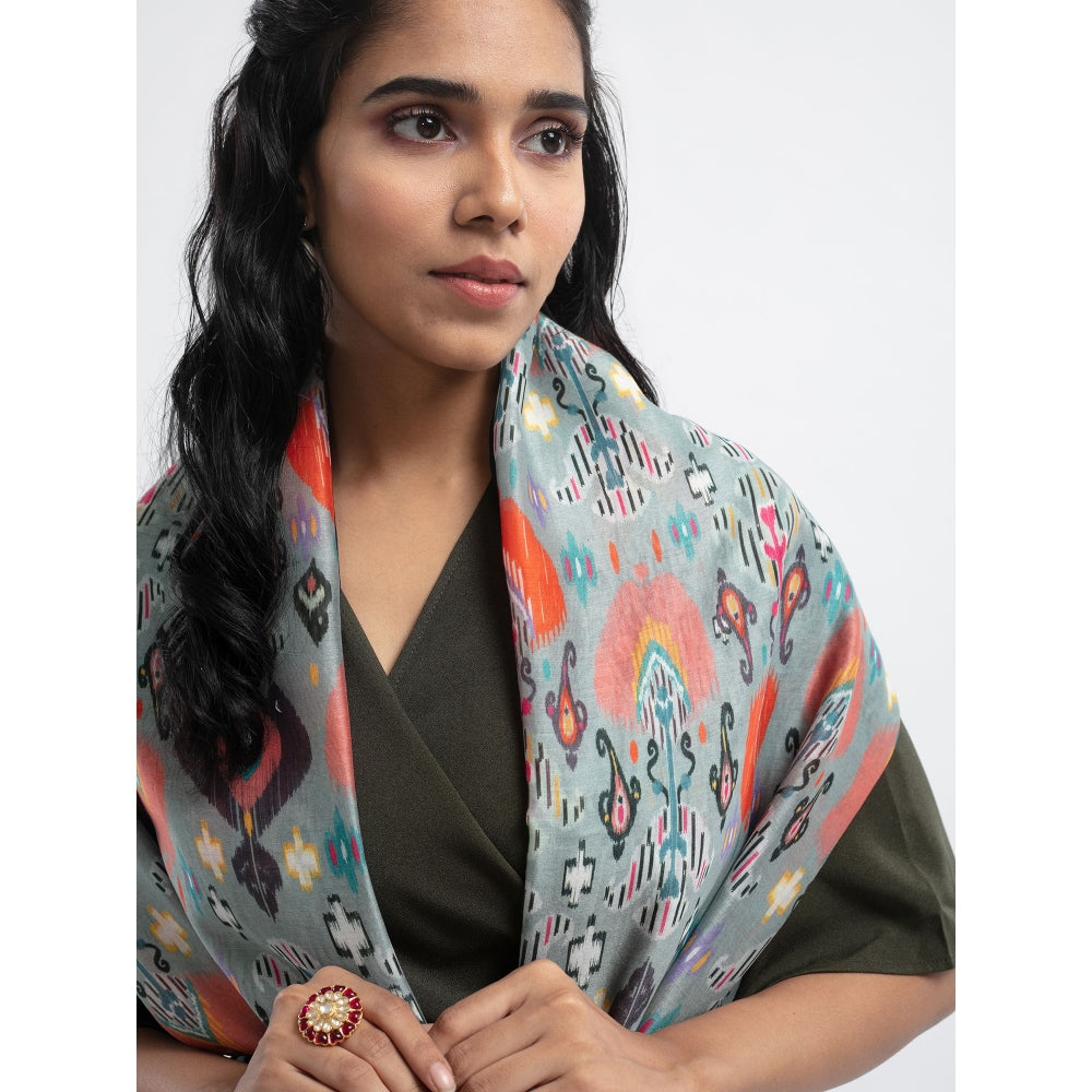 Payal Singhal Blue Ikat Love Scarf With Navy Piping