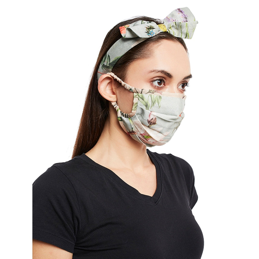 Payal Singhal Multi-Color Printed Hair Band And Mask With Pouch (Set Of 3)