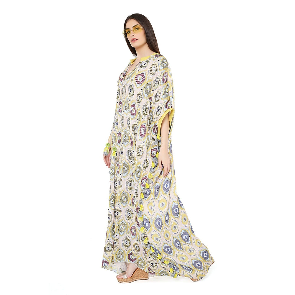 PS Pret by Payal Singhal Yellow Colour Printed Art Free Sized Kaftan