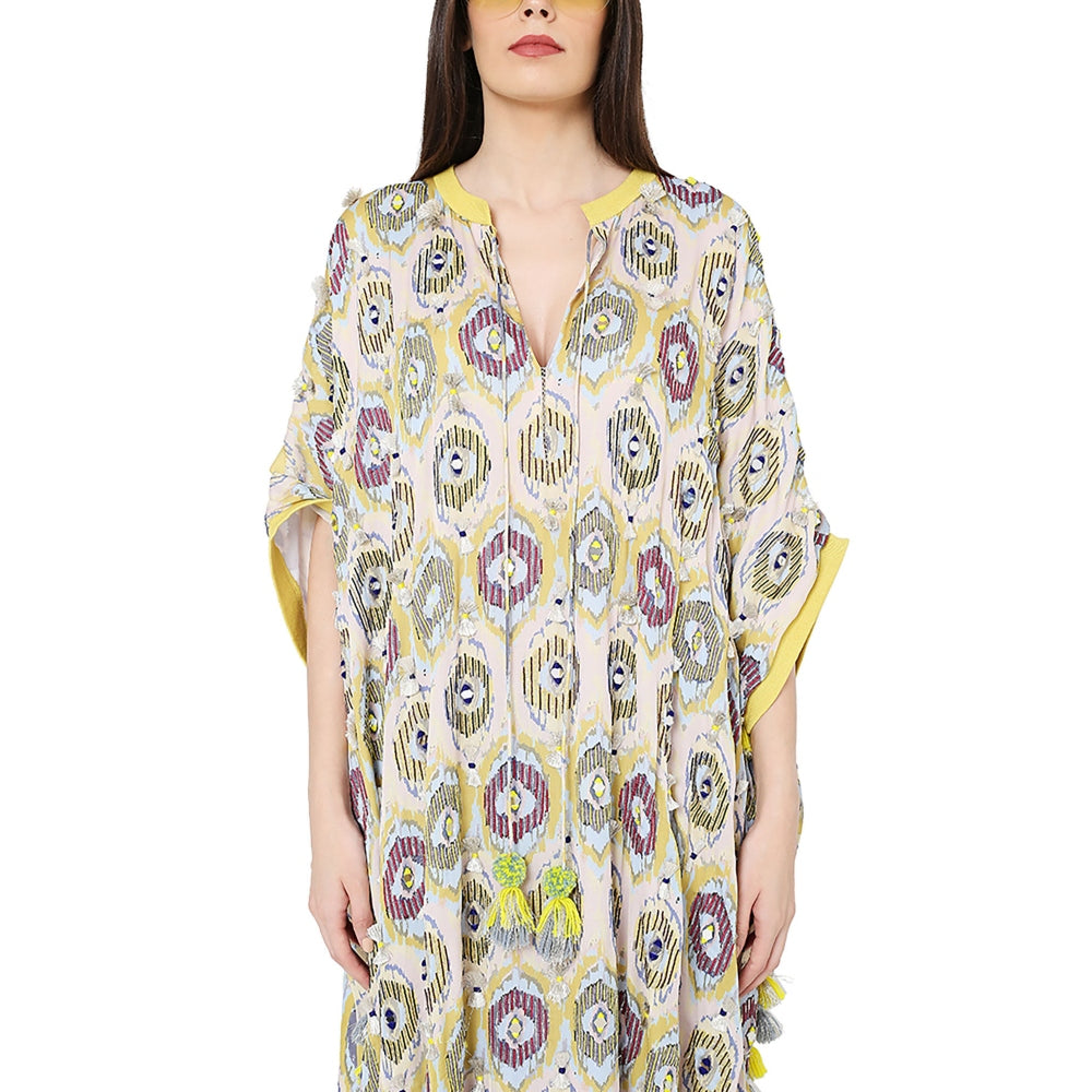 PS Pret by Payal Singhal Yellow Colour Printed Art Free Sized Kaftan