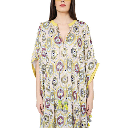 PS Pret by Payal Singhal Yellow Colour Printed Art Free Sized Kaftan