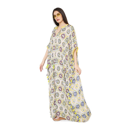 PS Pret by Payal Singhal Yellow Colour Printed Art Free Sized Kaftan