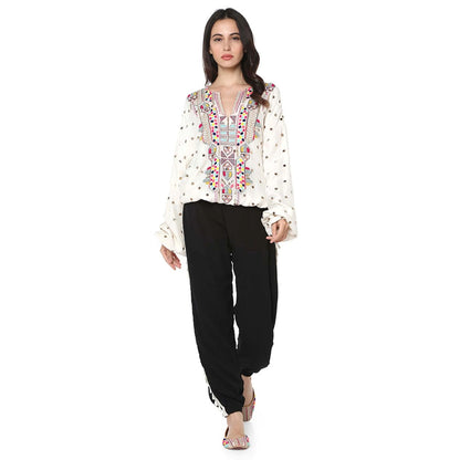 PS Pret by Payal Singhal Off White Mukaish Silk Top