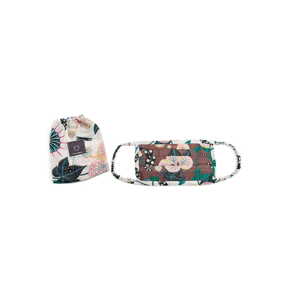 Payal Singhal Brown Abutilon And White Abutilon Print Pleated 3 Ply Mask With Pouch For Men