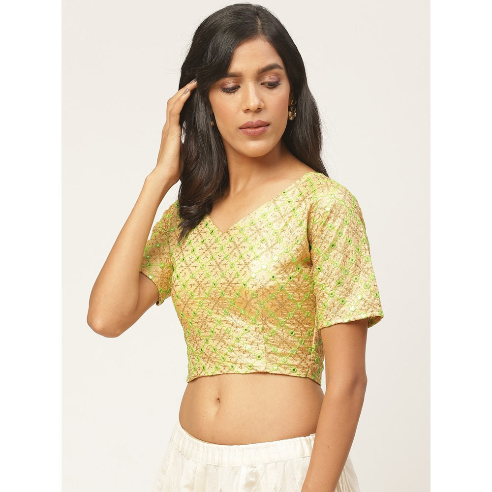 Shaily Green Raw Silk Stitched Blouse