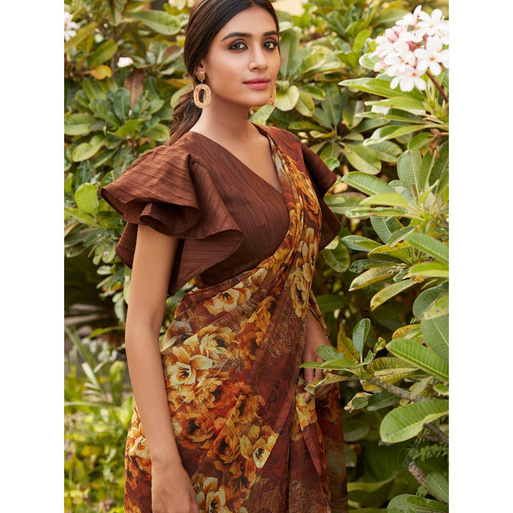 Shaily Multi-Color Georgette Floral Saree With Unstitched Blouse Piece (Set of 2)