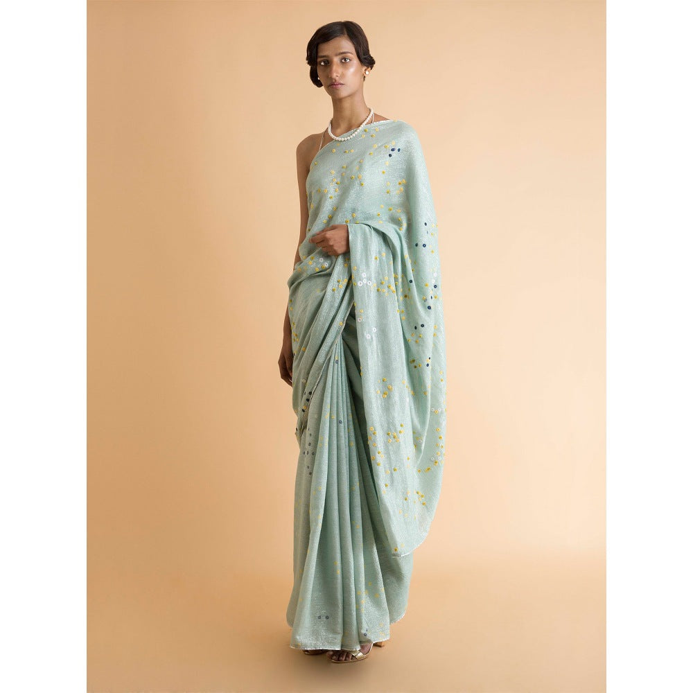 Saksham & Neharicka Mint Printed & Embroidered Saree With Blouse Piece