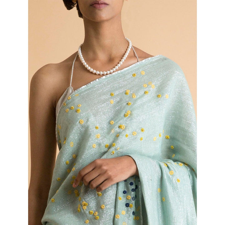 Saksham & Neharicka Mint Printed & Embroidered Saree With Blouse Piece