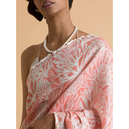 Saksham & Neharicka Peach Printed & Embroidered Saree With Blouse Piece