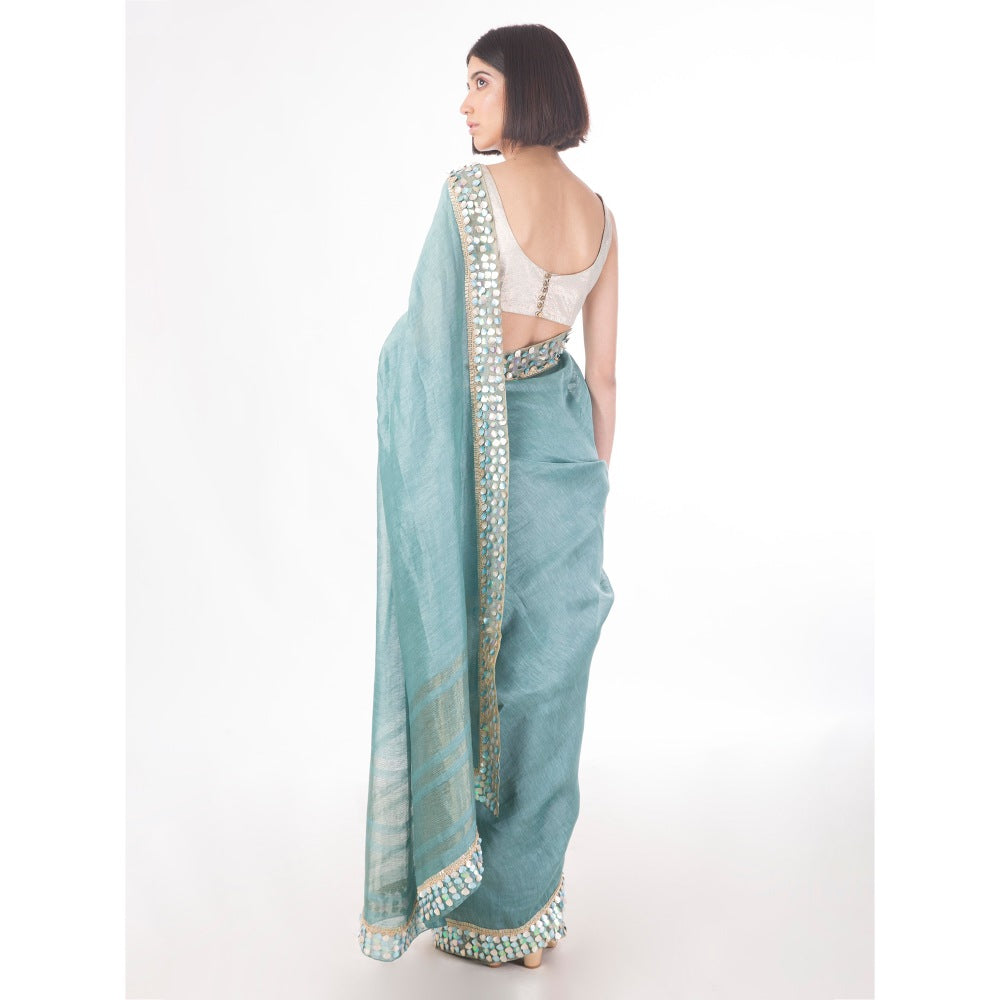 Saksham & Neharicka Black Signature Metallic Stripe Printed Saree With Blouse Piece